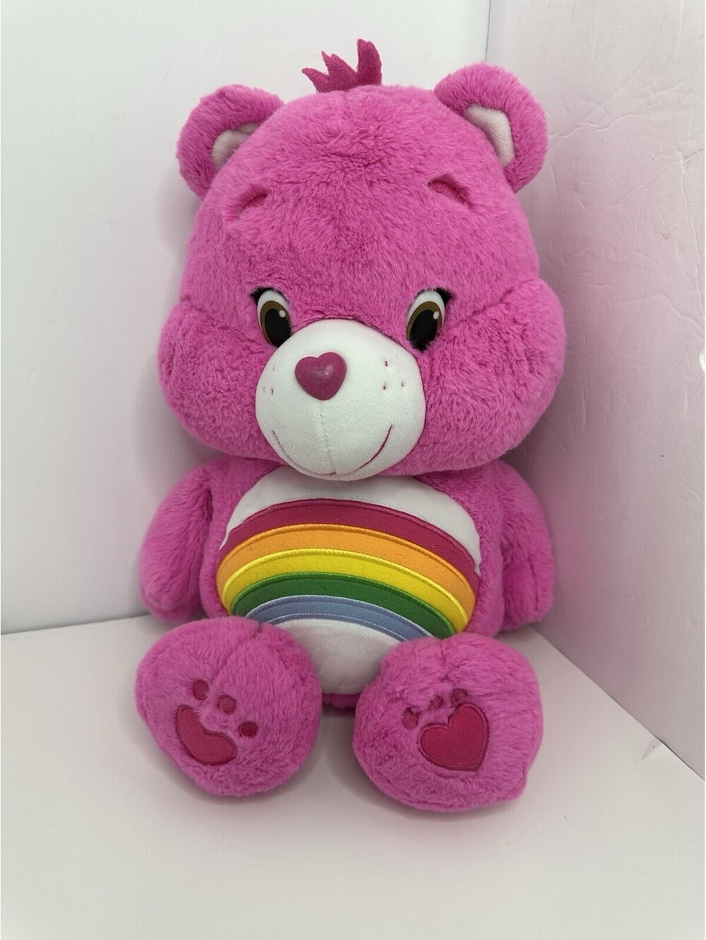 Care Bear Cheer Bear 2015 Bright Pink Rainbow Large 19" Jumbo Stuffed Plush